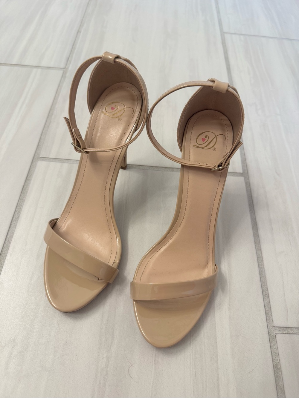 Delicious Nude Patent Ankle-Strap Heeled Sandals